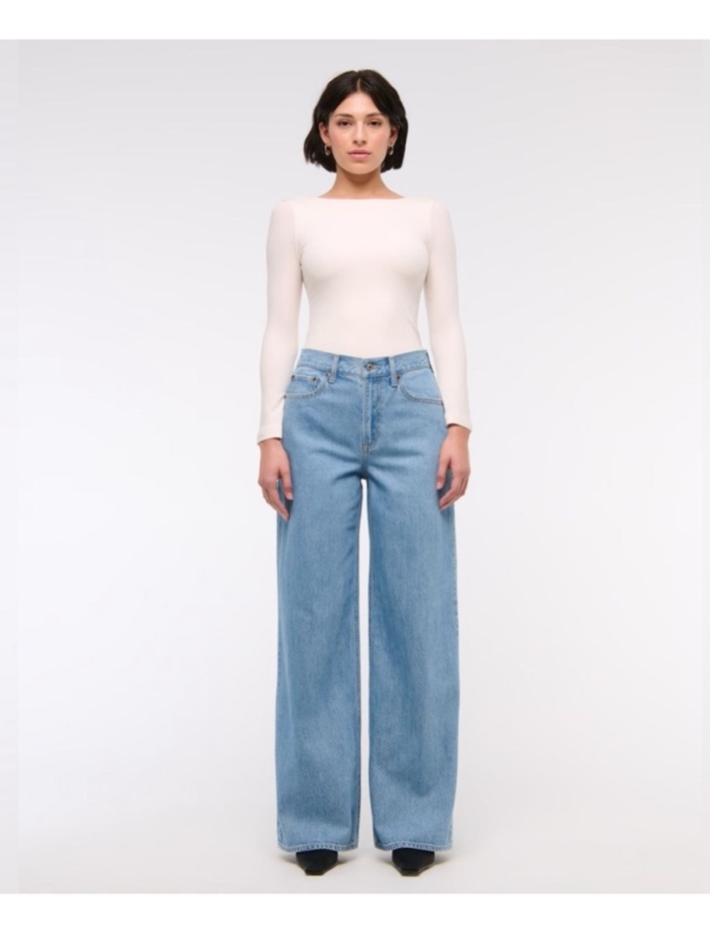 Abercrombie & Fitch High-Rise Wide Leg Jeans Size 34 Long US 18 Tall Medium Wash
